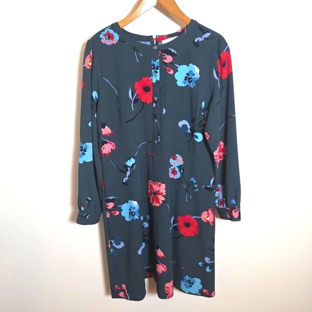 Loft Dress Floral Garden Long Sleeve Button Ruffled Boho Cottage 10 Olive Green